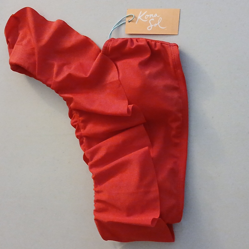 Kona Sol Vibrant Red One Shoulder Swim Top, Size M 8-10